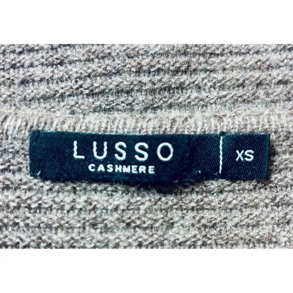 Lusso 100% Cashmere Logan Sweater Women's Size XS Caramel Combo Striped Cream