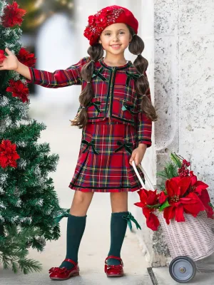 Made For Fashionistas Festive Plaid Tweed Blazer And Skirt Set
