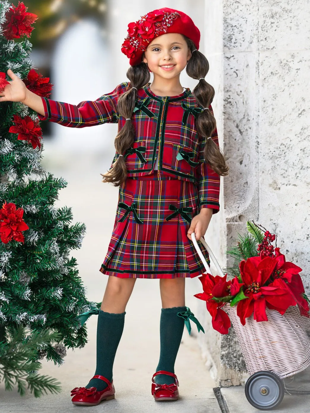 Made For Fashionistas Festive Plaid Tweed Blazer And Skirt Set