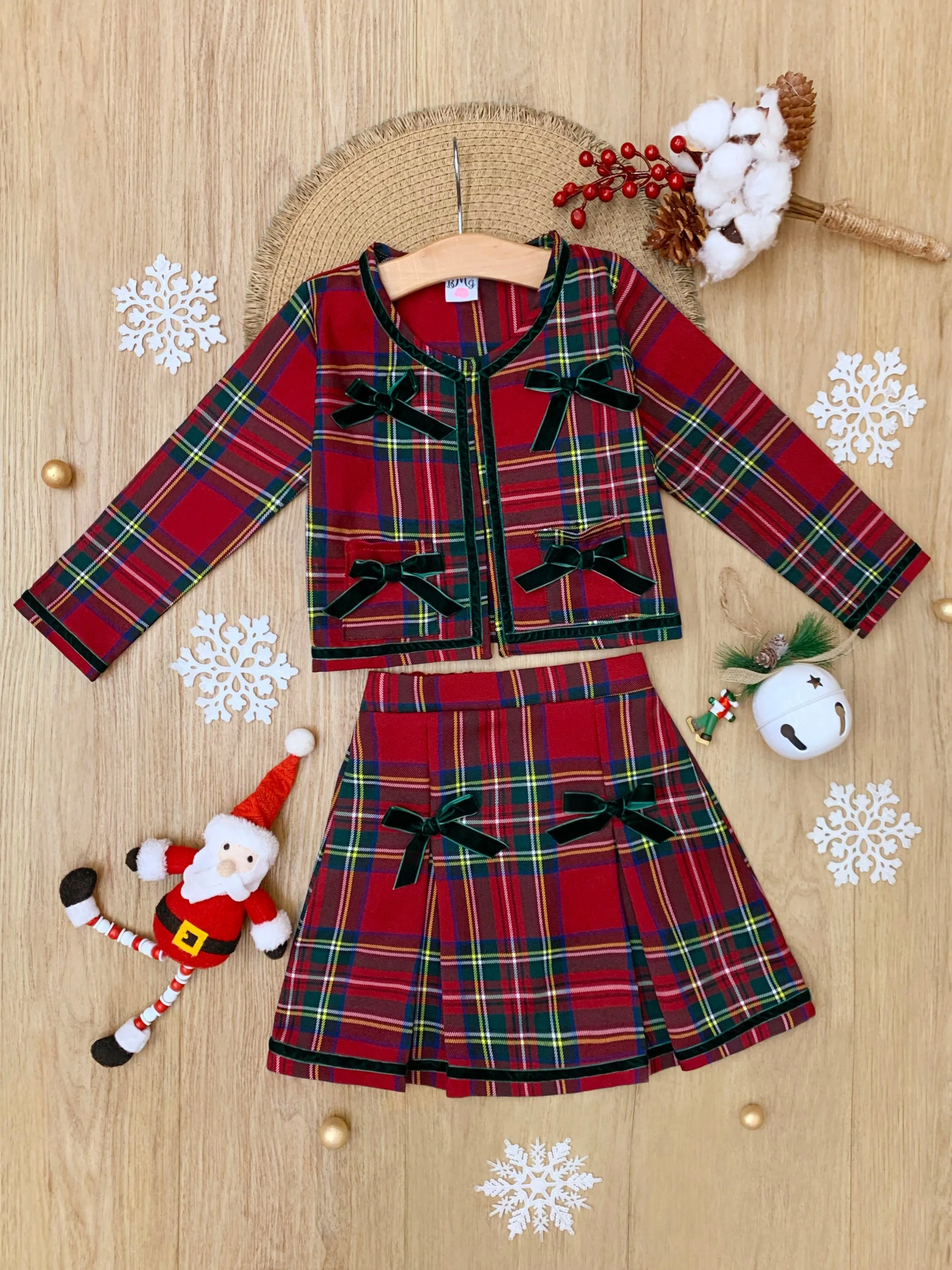 Made For Fashionistas Festive Plaid Tweed Blazer And Skirt Set