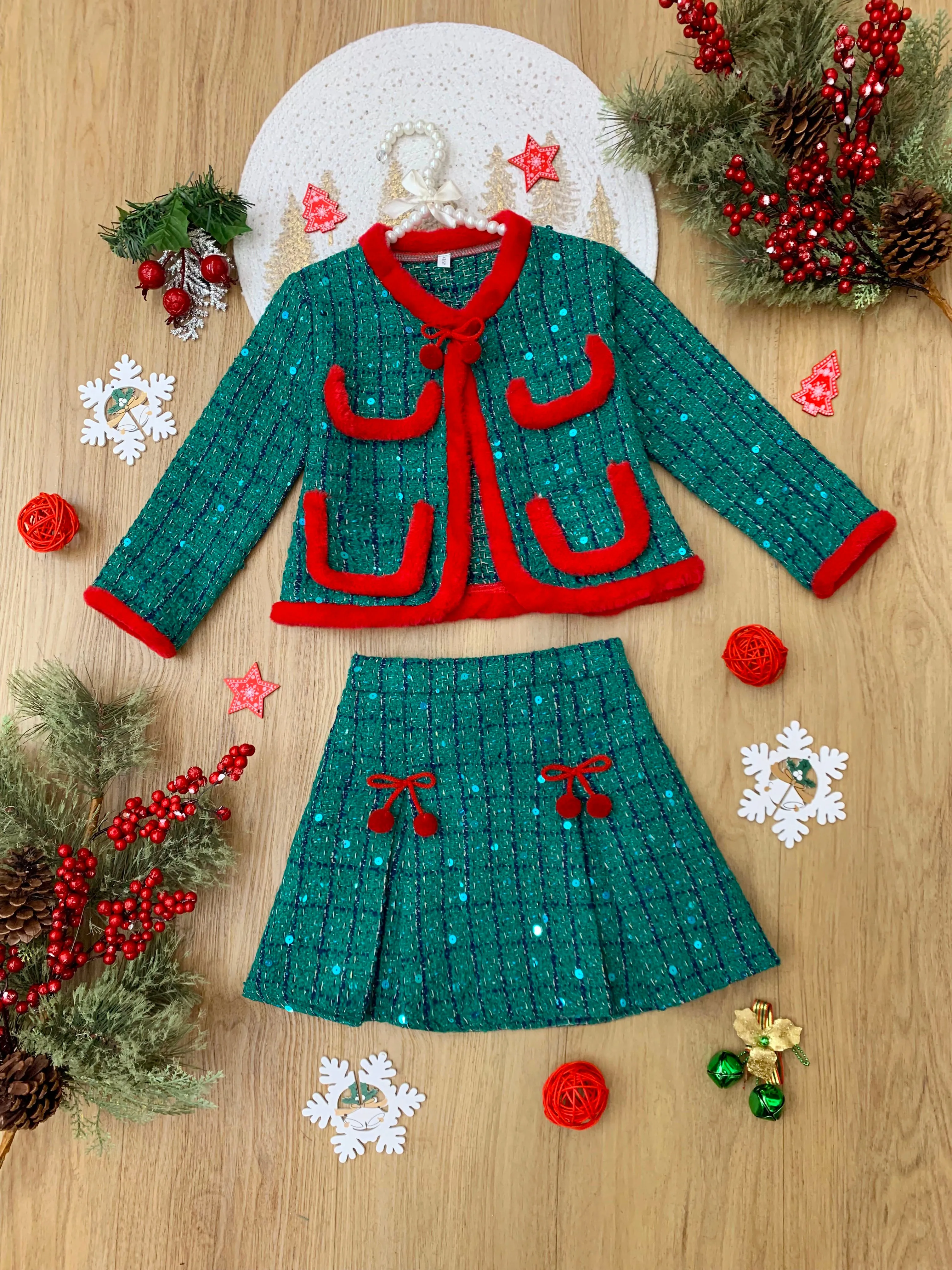 Made For Fashionistas Plaid Tweed Blazer And Skirt Set