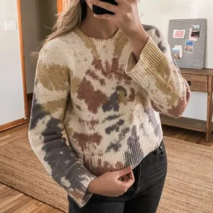 Madewell Cotton Waffle Knit Tie Dye Crew Neck Bell Sleeve Oversized Sweater XS