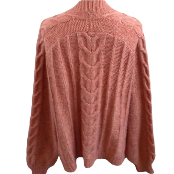 Madewell Pink Bubble Sleeve Cable Knit Open Front Cardigan Sweater Size Medium