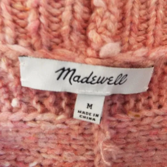 Madewell Pink Bubble Sleeve Cable Knit Open Front Cardigan Sweater Size Medium