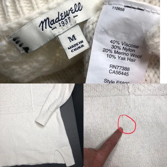 Madewell Texture-Play Ivory Cream Pullover Cable Knit Sweater Medium