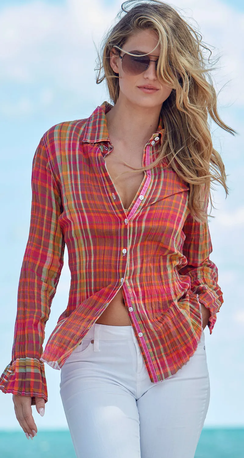 MADRAS PLAID CITRUS BUTTON DOWN SHIRT