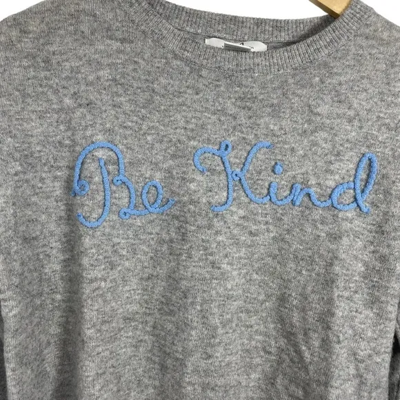 Magaschoni 100% Cashmere Be Kind Crewneck Sweater in Grey/Blue Size M