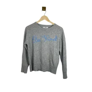 Magaschoni 100% Cashmere Be Kind Crewneck Sweater in Grey/Blue Size M