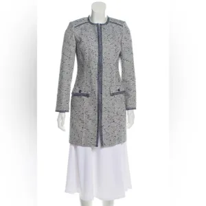 Magaschoni Bouclé Collarless Blazer Jacket Tweed Blue Gray Sz 4 NWT Glitter.