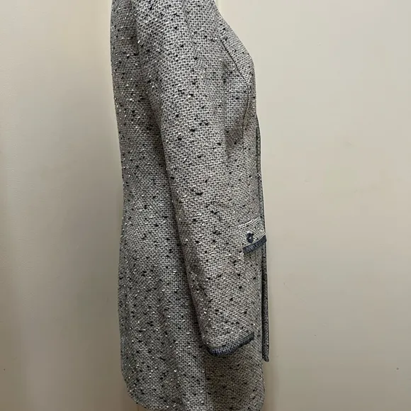 Magaschoni Bouclé Collarless Blazer Jacket Tweed Blue Gray Sz 4 NWT Glitter.