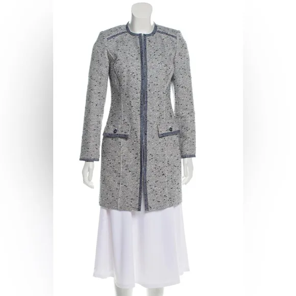 Magaschoni Bouclé Collarless Blazer Jacket Tweed Blue Gray Sz 4 NWT Glitter.