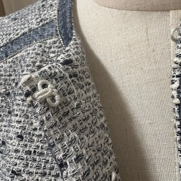 Magaschoni Bouclé Collarless Blazer Jacket Tweed Blue Gray Sz 4 NWT Glitter.