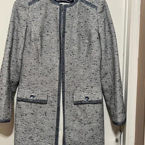 Magaschoni Bouclé Collarless Blazer Jacket Tweed Blue Gray Sz 4 NWT Glitter.