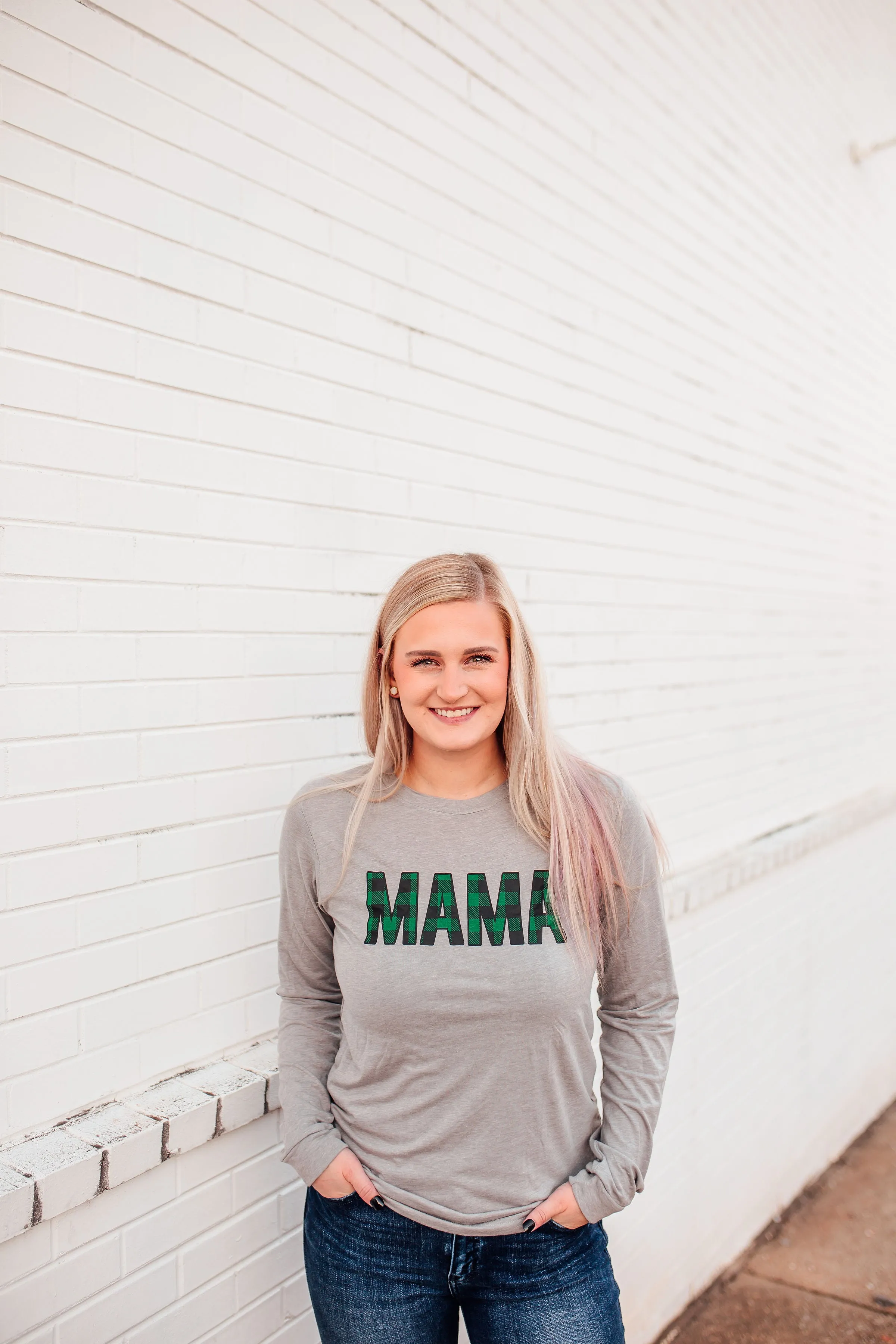 MAMA Buffalo Plaid © L/S Triblend Unisex Top (Athletic Heather   Hunter Green/Black)