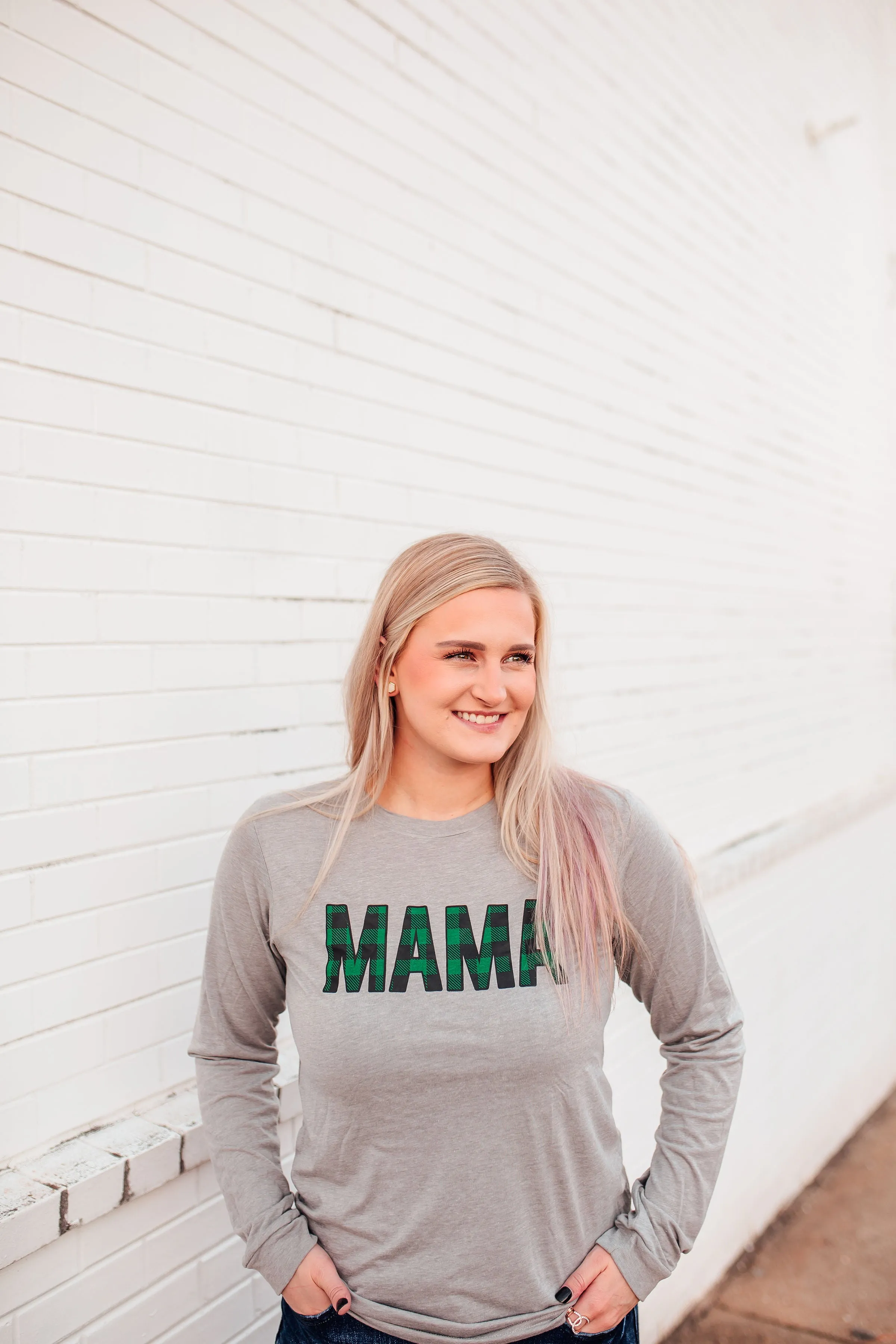 MAMA Buffalo Plaid © L/S Triblend Unisex Top (Athletic Heather   Hunter Green/Black)