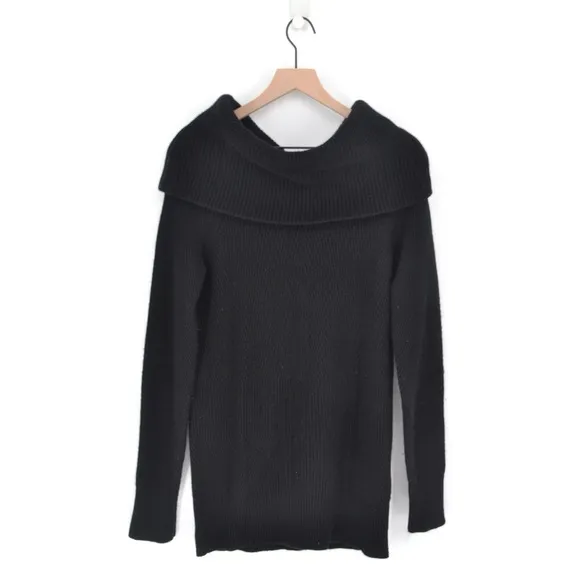 Margaret O'Leary Off The Shoulder Cashmere Sweater Ribbed Knit Black Women's M