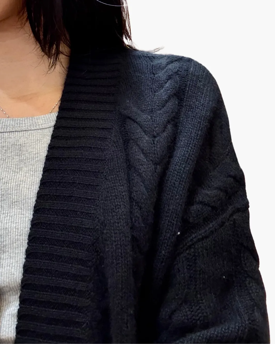 MARJORIE CABLE KNIT OPEN CARDIGAN IN BLACK