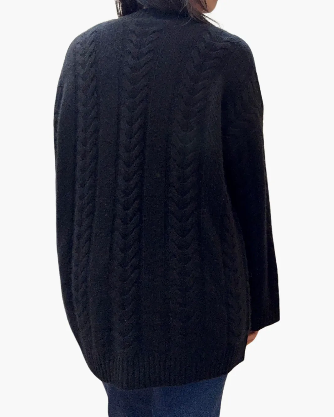 MARJORIE CABLE KNIT OPEN CARDIGAN IN BLACK
