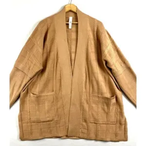 Marla Wynne Womens Open Front Knit Long Sleeve Cardigan Sweater Brown Large