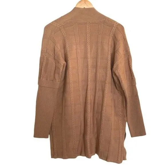 Marla Wynne Womens Open Front Knit Long Sleeve Cardigan Sweater Brown Large