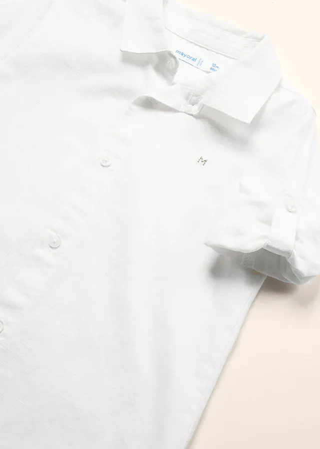 Mayoral Boys Linen Blend Dress Shirt in White: Size 6M to 24M