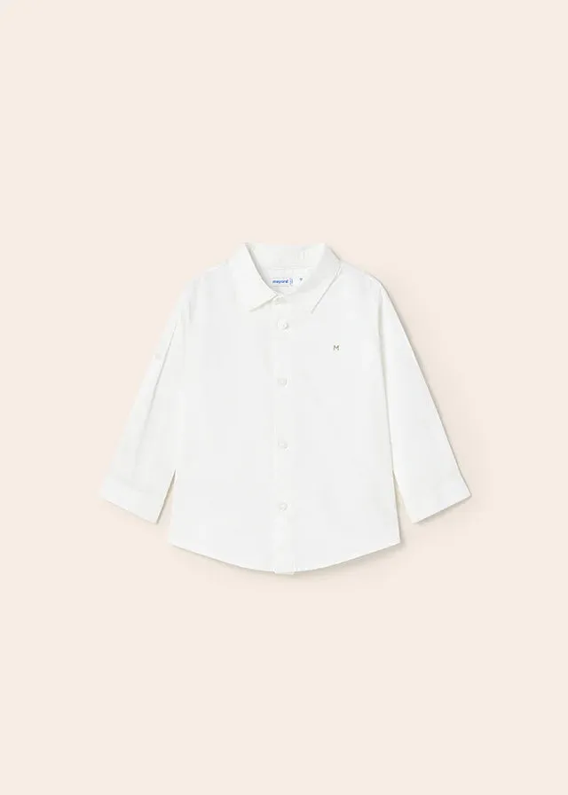 Mayoral Boys Linen Blend Dress Shirt in White: Size 6M to 24M