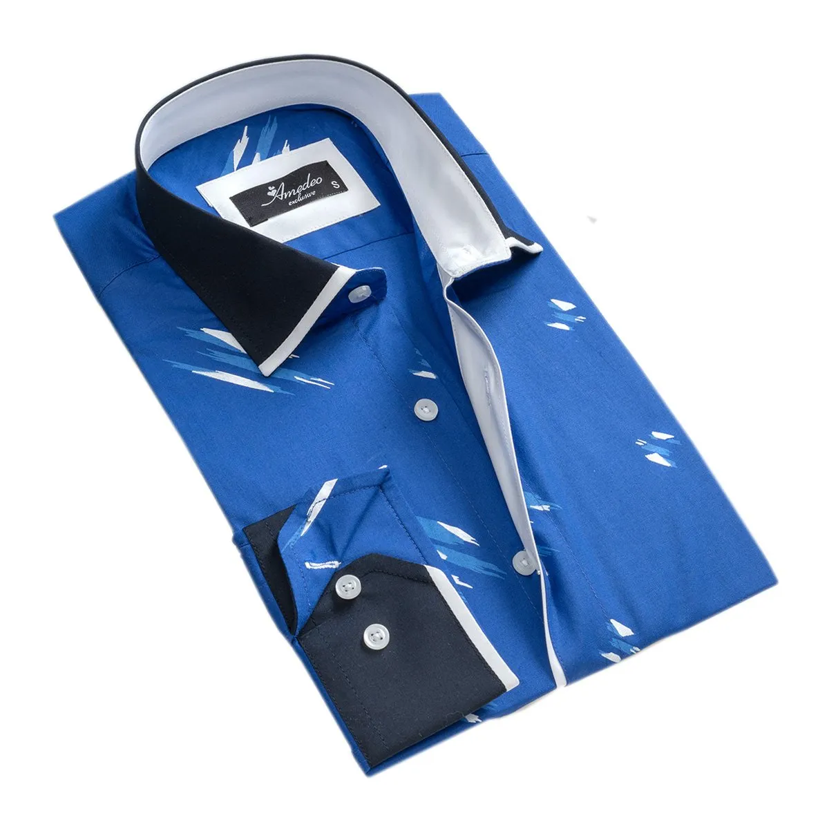 Medium Blue Accents Mens Slim Fit Designer Dress Shirt - tailored Cotton Shirts for Work and