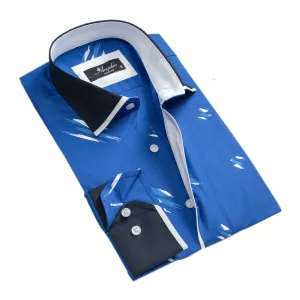 Medium Blue Accents Mens Slim Fit Designer Dress Shirt - tailored Cotton Shirts for Work and