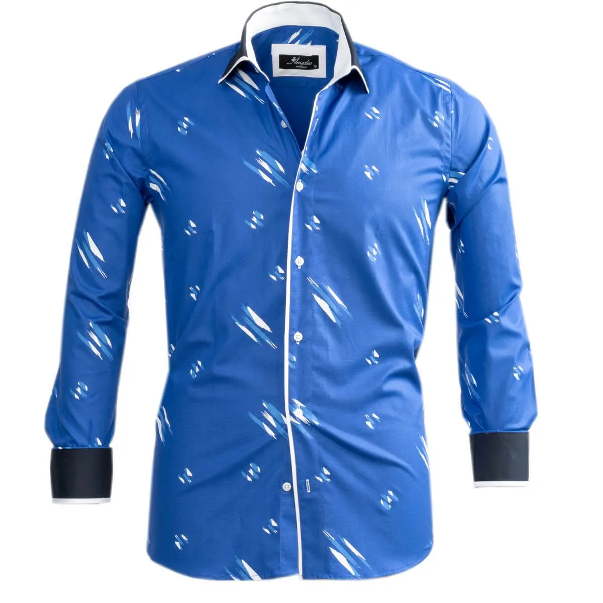 Medium Blue Accents Mens Slim Fit Designer Dress Shirt - tailored Cotton Shirts for Work and