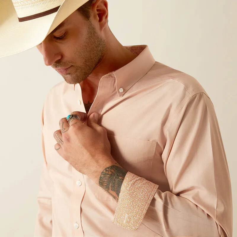 Men's Ariat Wrinkle Free Solid Fitted Shirt - Light Peach