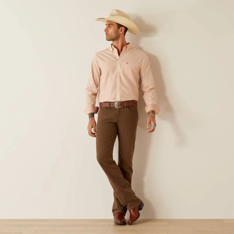 Men's Ariat Wrinkle Free Solid Fitted Shirt - Light Peach