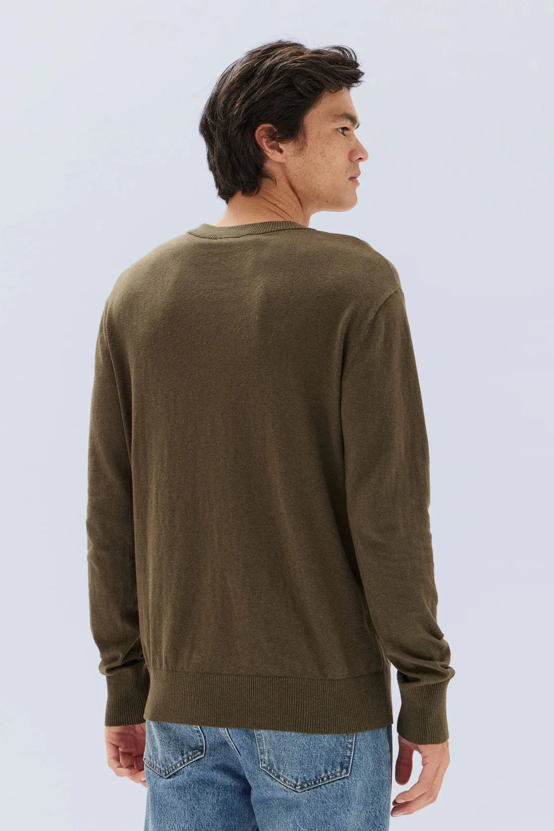 Mens Cotton Cashmere LS Sweater Pea Marle