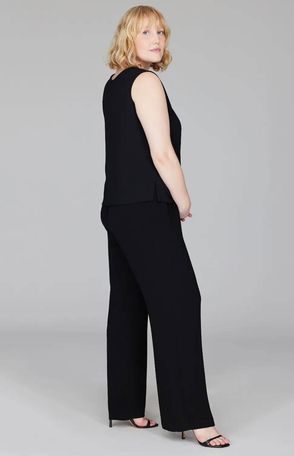 Micro Crepe Essential Straight Leg Pant w/Full Elastic Waist