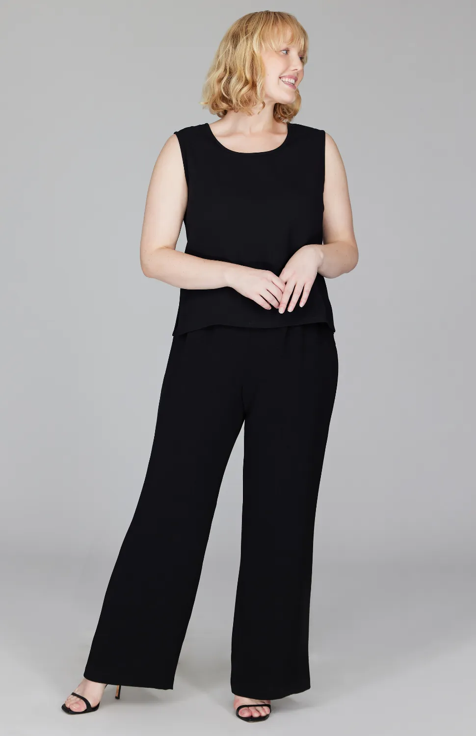Micro Crepe Essential Straight Leg Pant w/Full Elastic Waist