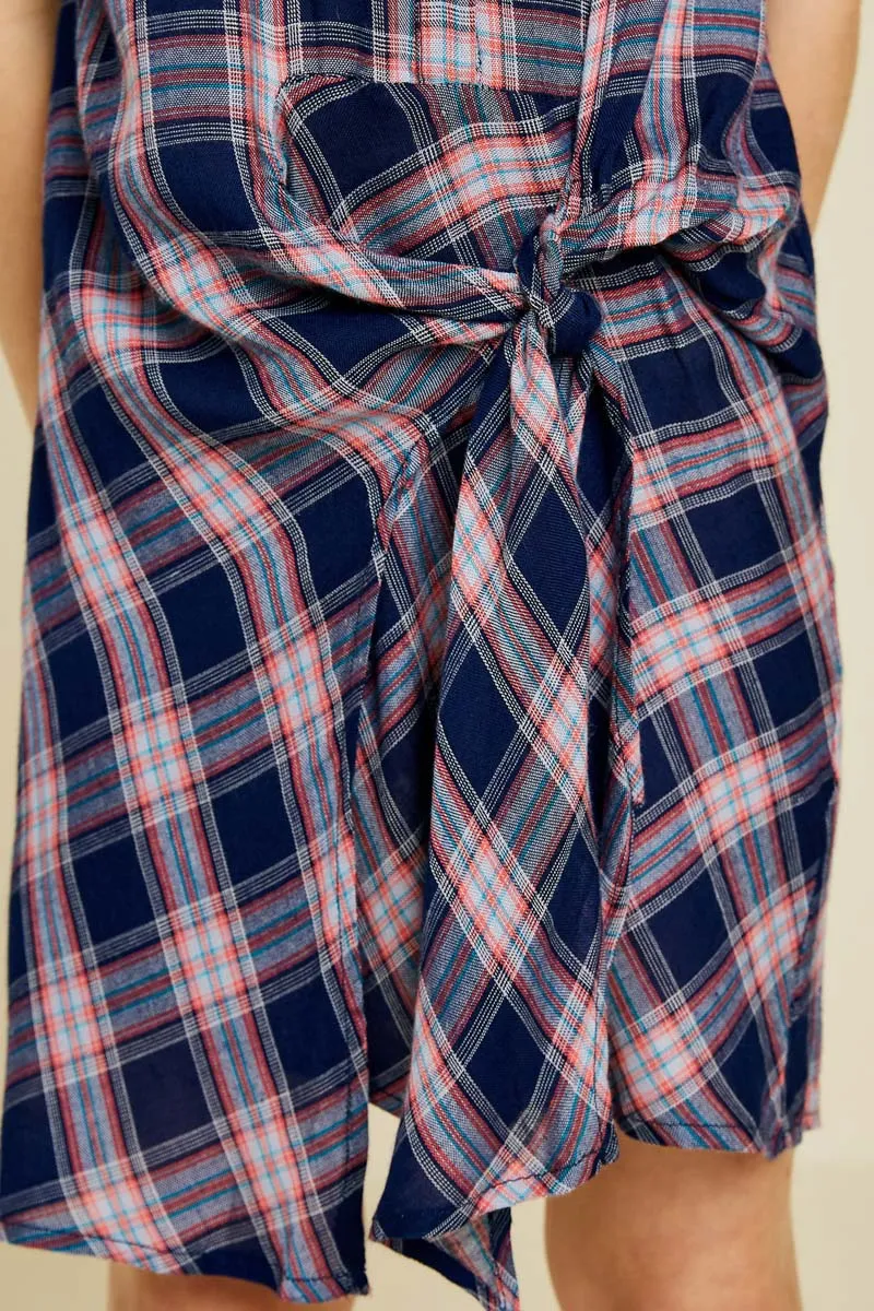 Mini Plaid Tie-Front Shirt Dress