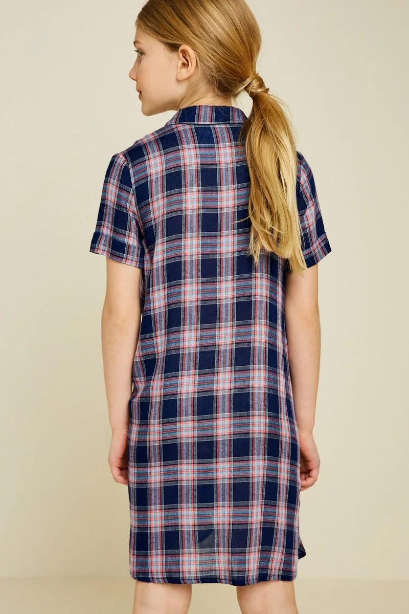 Mini Plaid Tie-Front Shirt Dress
