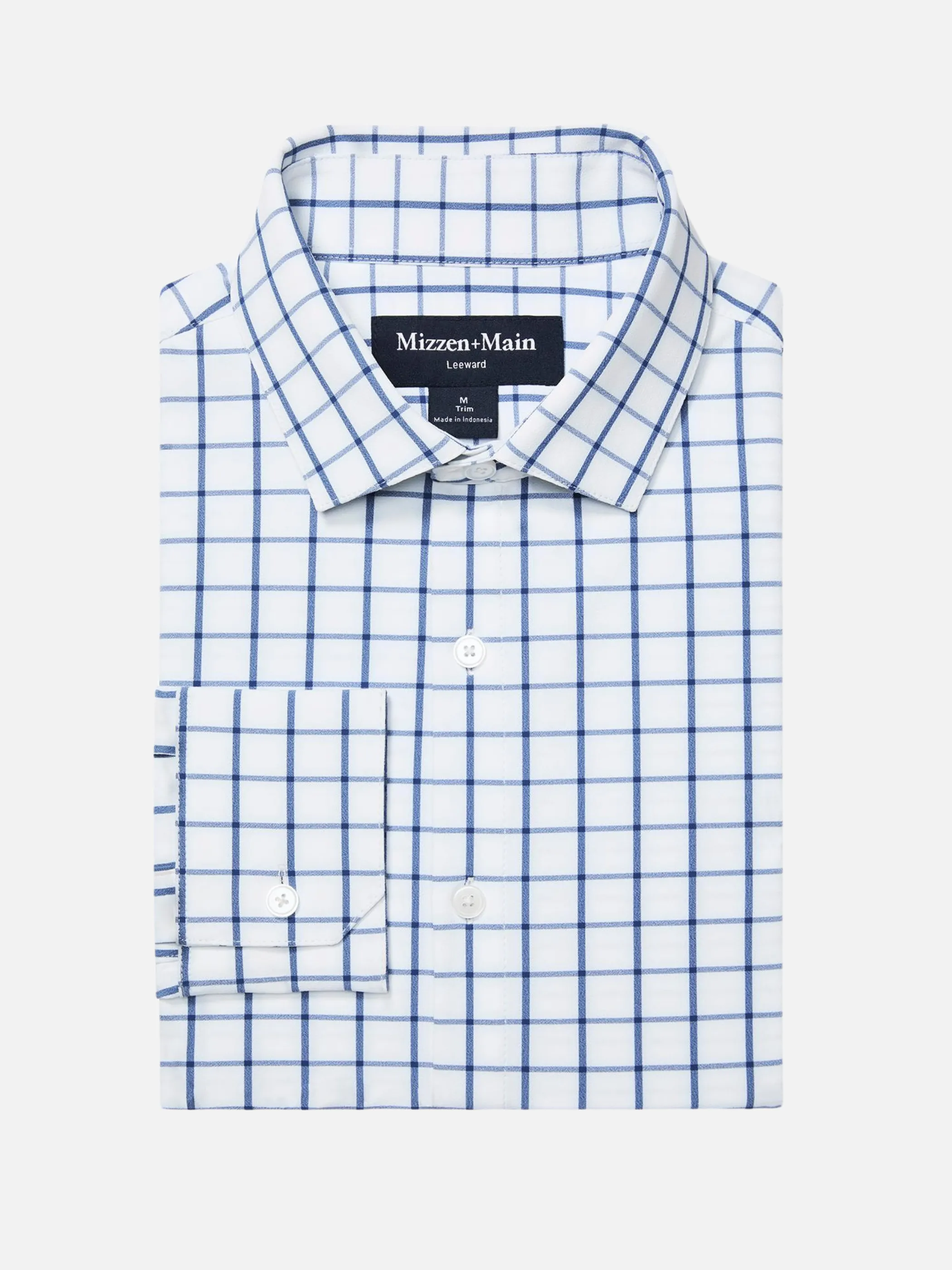 Mizzen   Main No Tuck Leeward LS Dress Shirt - White Navy Windowpane