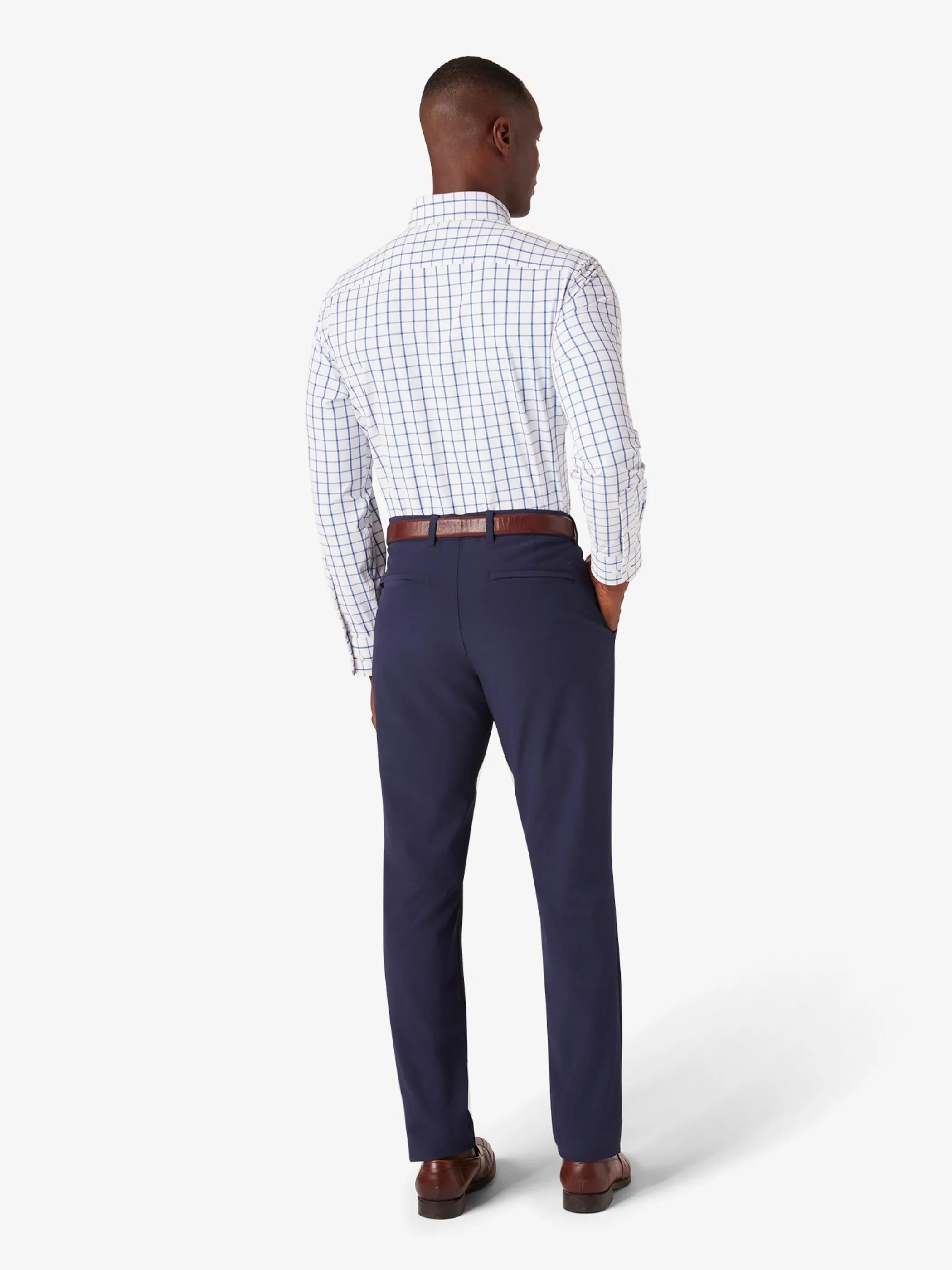 Mizzen   Main No Tuck Leeward LS Dress Shirt - White Navy Windowpane