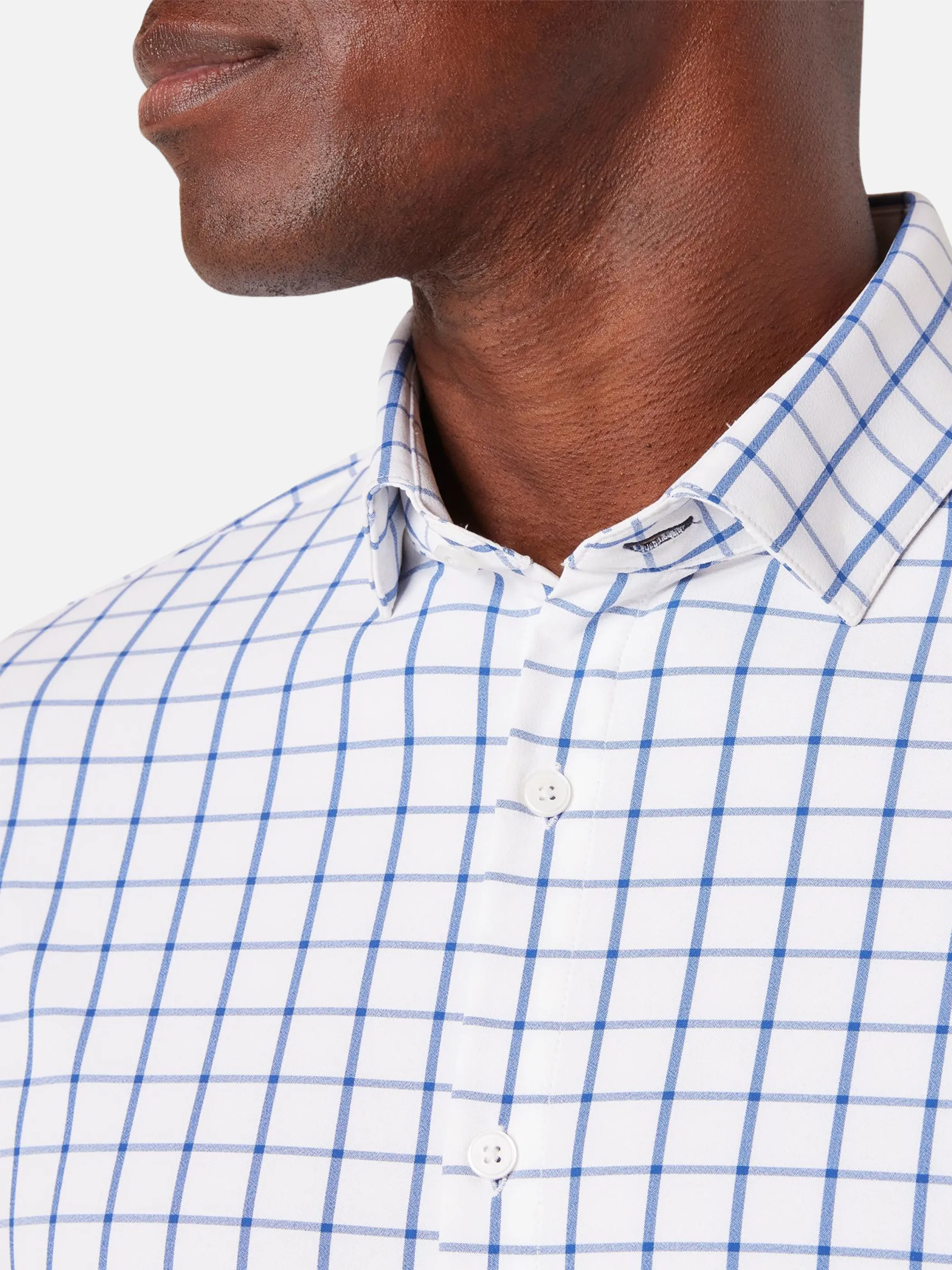 Mizzen   Main No Tuck Leeward LS Dress Shirt - White Navy Windowpane