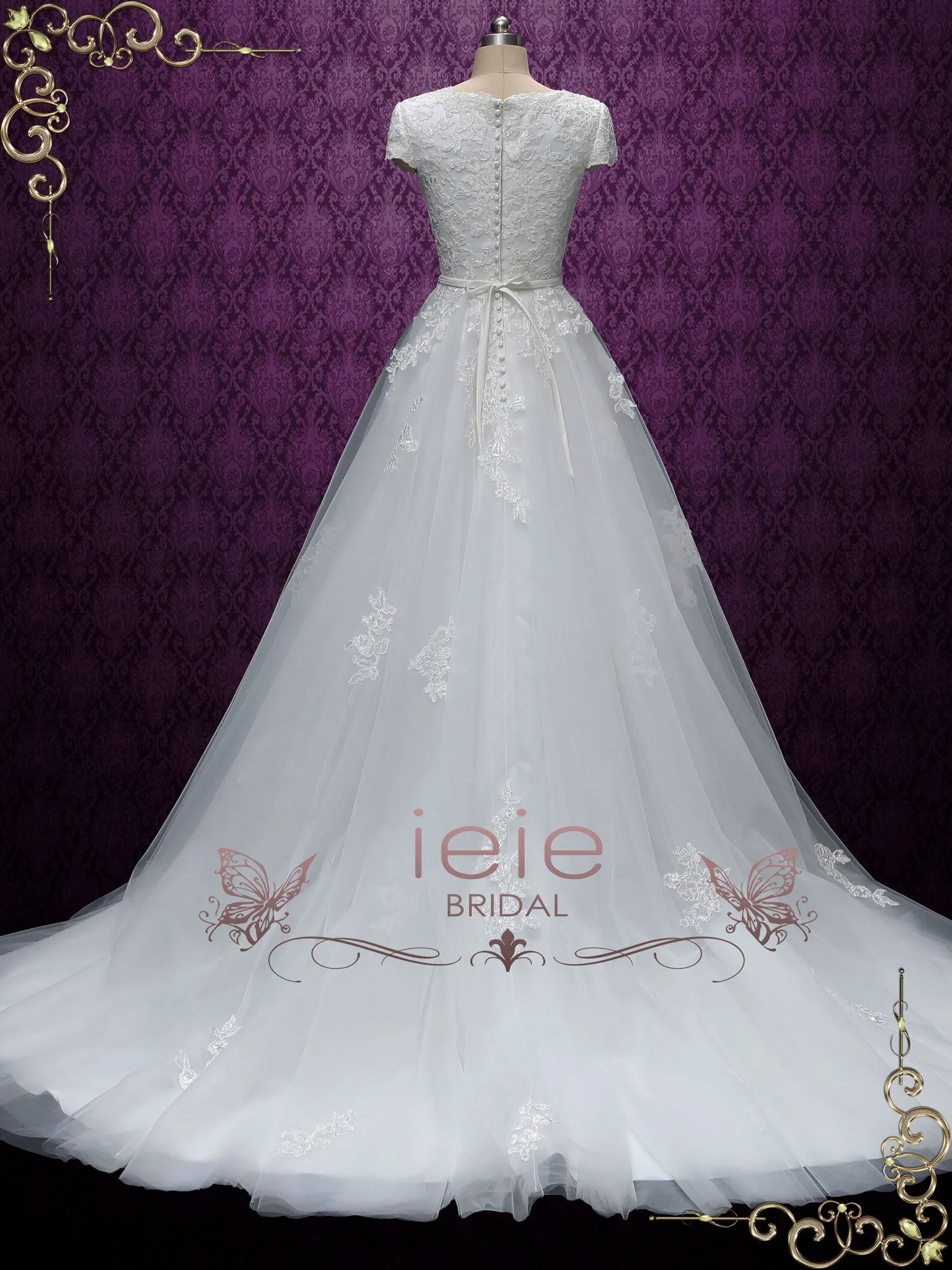 Modest Lace Wedding Dress with Short Sleeves ABIGAIL