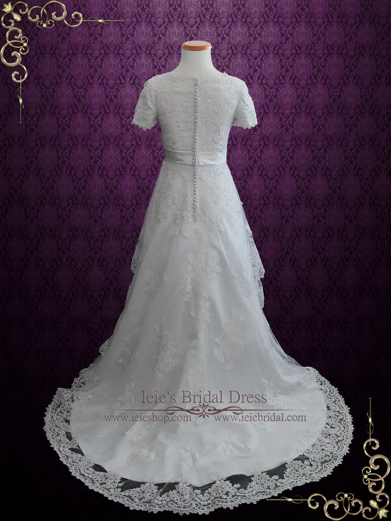 Modest Lace Wedding Dress with Short Sleeves HARPER