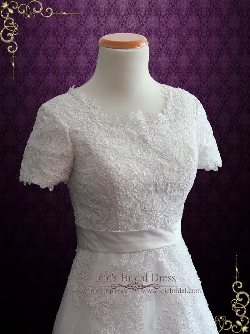 Modest Lace Wedding Dress with Short Sleeves HARPER