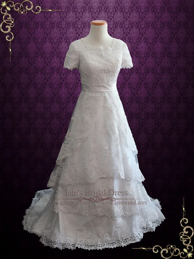 Modest Lace Wedding Dress with Short Sleeves HARPER