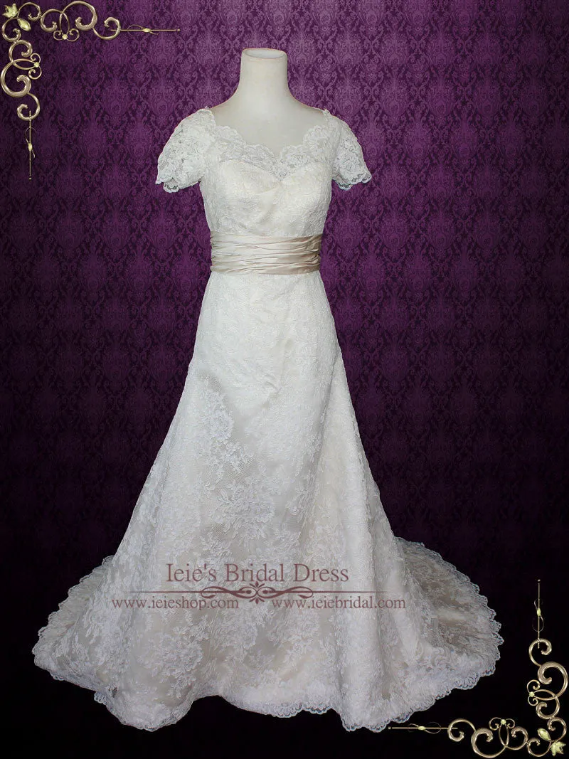 Modest Lace Wedding Dress with Short Sleeves STACEY