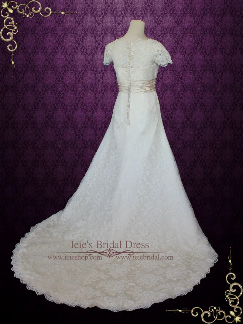 Modest Lace Wedding Dress with Short Sleeves STACEY