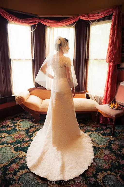 Modest Lace Wedding Dress with Short Sleeves STACEY