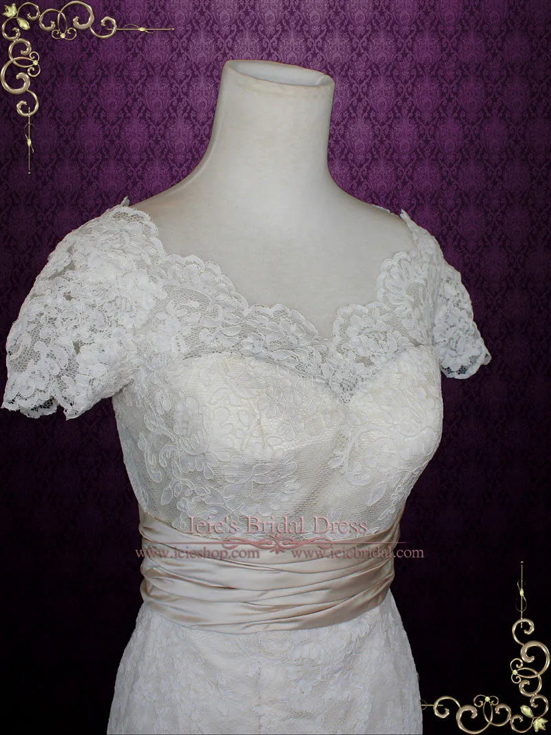 Modest Lace Wedding Dress with Short Sleeves STACEY