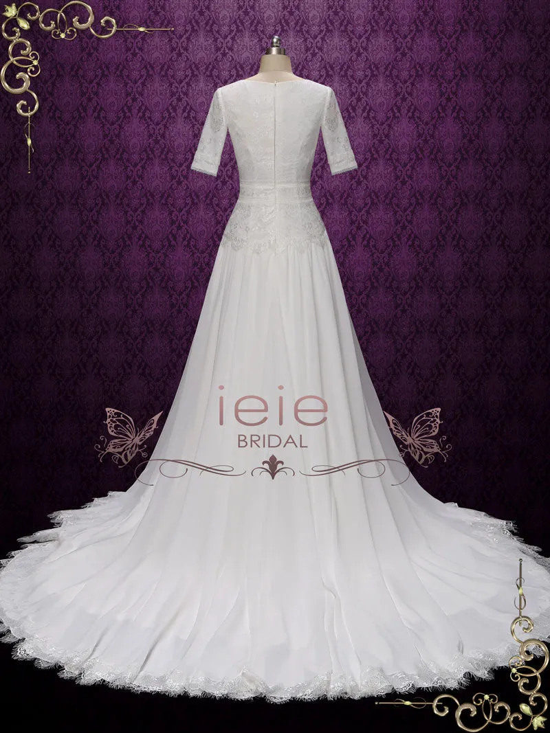 Modest Short Sleeves Lace Wedding Dress | Louise