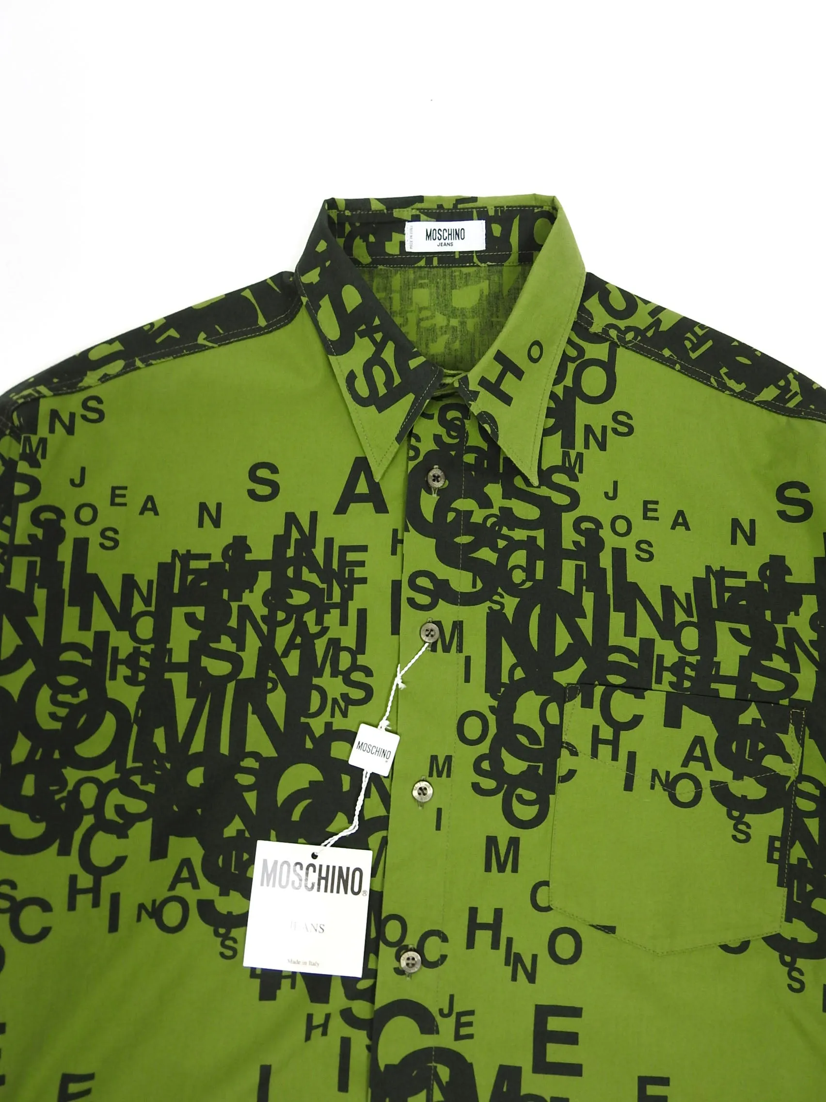 Moschino Jeans Green Script Shirt Large