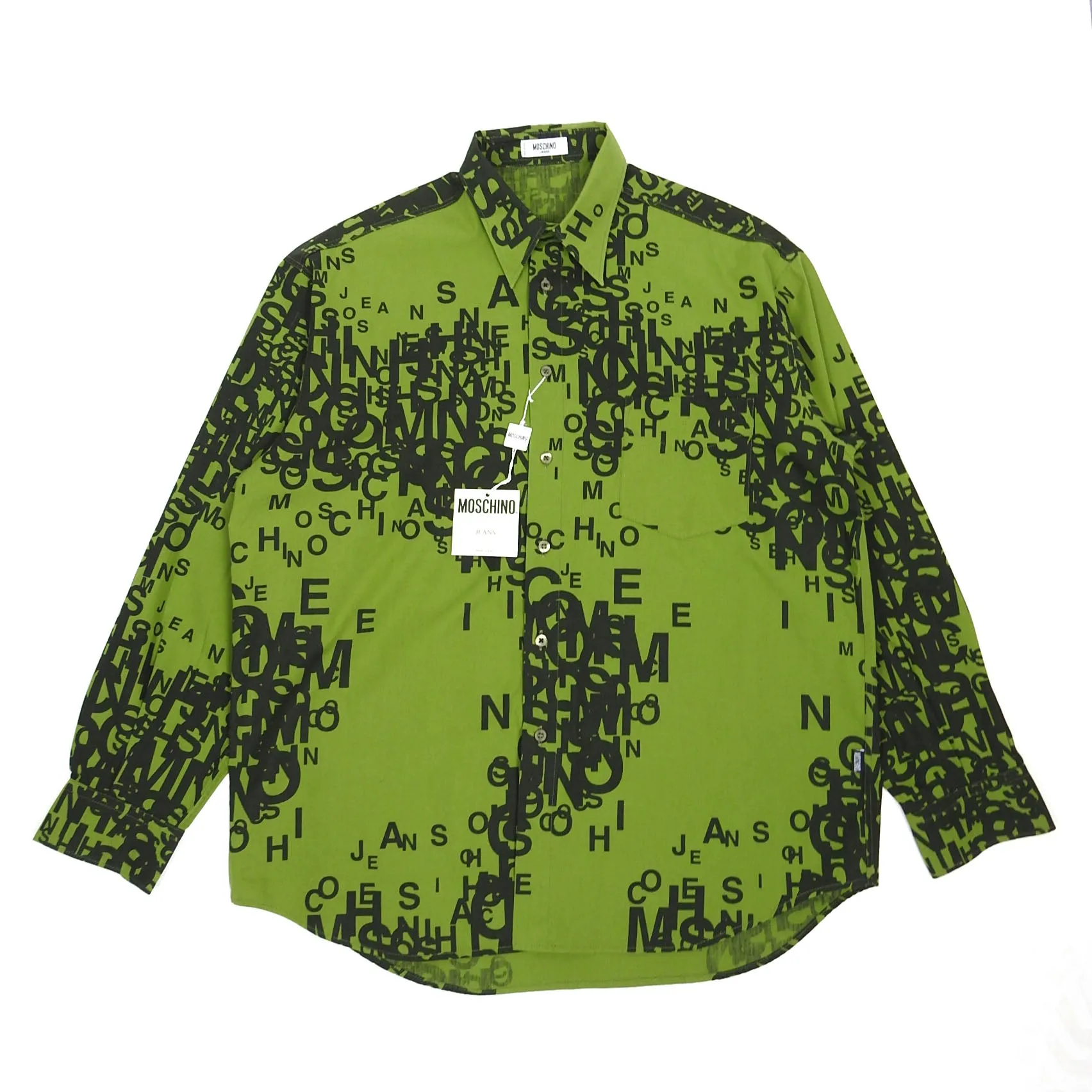 Moschino Jeans Green Script Shirt Large
